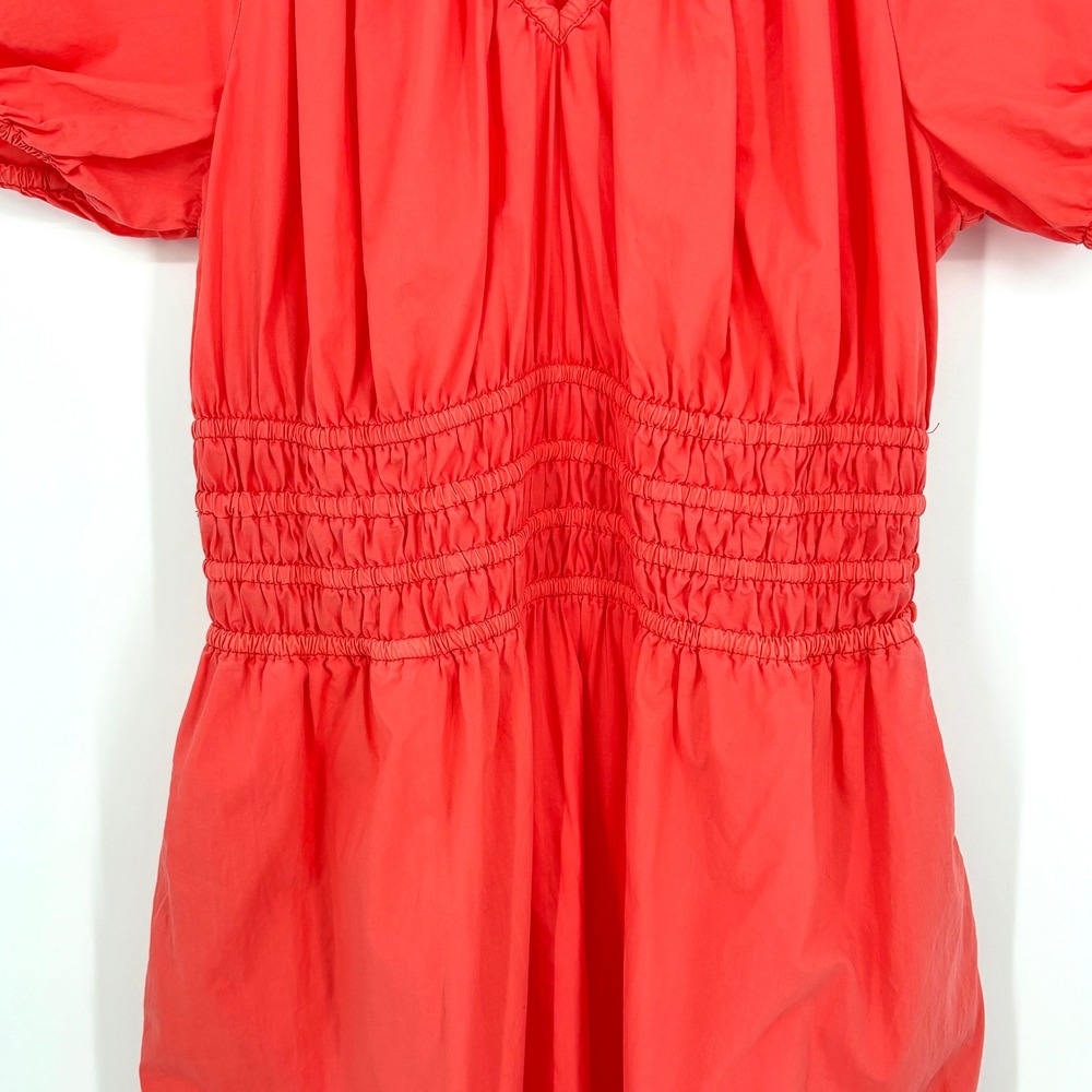 Marine Layer Emery Poplin Midi Dress Puff Sleeve Smocked Coral Pima Cotton Med - Picture 9 of 15